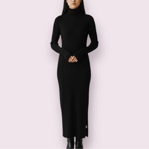 Open edit Ribbed turtleneck midi sweater dress Ladies size medium Black